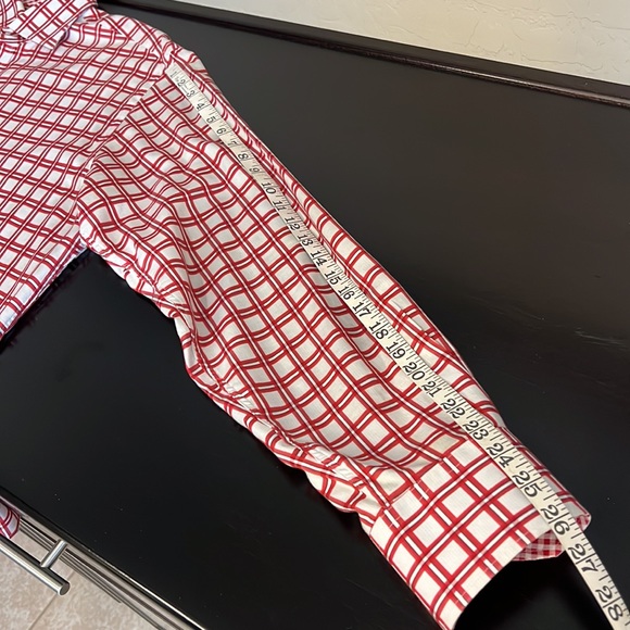 21. Neiman Marcus Men’s Cotton plaid dress buttondown Shirt, cream/red, size L - Picture 10 of 11